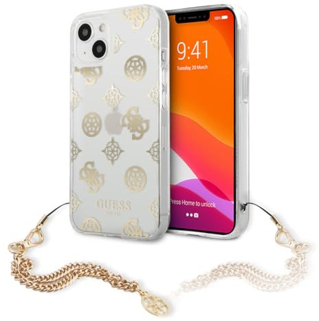 GUESS GUHCP13MKSPEGO Case for iPhone 13 6.1 Inch Gold Peony Chain Collection