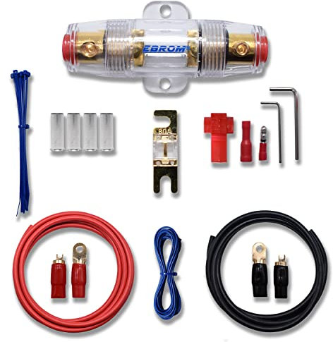 EBROM Batteriekabel Vollkupfer Car Hifi Kabel Set 10, 16, 25, 35 und 50mm2, Pluskabel + Massekabel, viele Längen, AFS, ANL Sicherungshalter + Sicherung, 2m 16 mm² rot + 2m schwarz + 80A AFS Sicherung