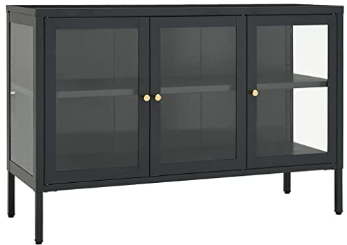 vidaXL Sideboard Kommode Anrichte Schrank Beistellschrank Mehrzweckschrank Standschrank Bücherschrank Lagerschrank Anthrazit 105x35x70cm Stahl Glas