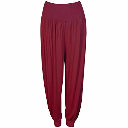 Crazy Girls Womens Hareem Trouser Ladies Plain Baggy Harem Ali Baba Casual Pants, Wine Plain, XL (UK 16-18)