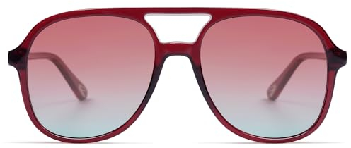 SOJOS Sonnenbrille Herren Damen Retro, Vintage Polarisiert Verspiegelt Groß Eckig 70er Jahre Rechteckig Unisex UV400 Schutz Brille SJ2174, Burgunder/Rot Farbverlauf Blau
