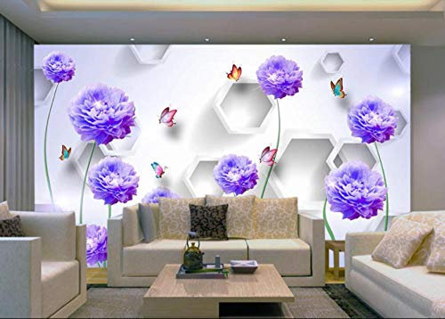 Jardin bleu fleurs peintes à la main hexagone mode mur de fond 3d-140cmx100cm