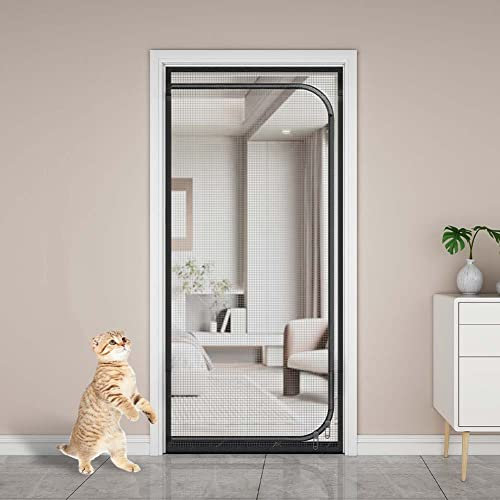 MOTT 50 Window/Door Pet Resistant Mesh Screen Netting,Anti-escape Net Cat Safety Window Mesh Door Shielding,Anti-Tearing Patio/Courtyard Fly Screen Door, Zipper-a-black, 70x200cm