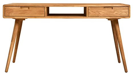 Nordic Story Schreibtisch Scandi 5 (Eiche Natur) • Schreibtisch mit 2 Schubladen • Arbeitsplatz mit viel Stauraum • Massivholz (Eiche) • 140 x 55 x 75 cm