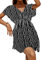 CUPSHE Women's Plunge V Neck Elastic Waisted Cover Up Set Split Short Sleeve Pull Over Mid Length Skirt Black Stripes XL