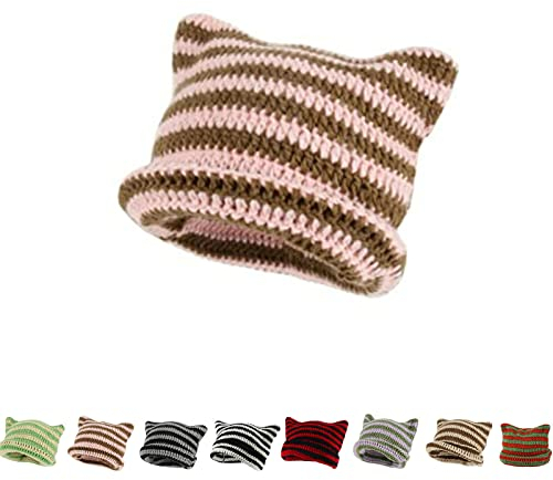 Cat Ear Beanie, Crochet Hats for Women Cat Beanies, Winter Warm Women Girls Boys Teens Cute Cat Ears Hats (A-8)