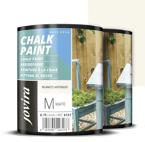 JOVIRA PINTURAS Chalk Paint 1,5 Litri | Pittura al Gesso, Matte all' Aqua, Rinnova il tuo arredamento con creatività. (2x750 millilitri, Bianco Antico). F-25-2