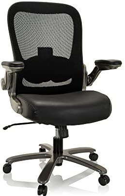 hjh OFFICE XXL Drehstuhl bis 220 kg belastbar Instructor T I Leder Stuhl Schwerlast Bürostuhl, Netzrücken Schwarz 691008