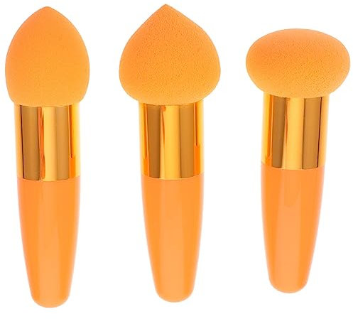 Beaupretty 3Pcs Makeup Sponge Beauty Foundation Blending Sponge Makeup Sponge Wedge Foundation Sponges with Handle Cosmetic Blender Professional Beauty Sponge Blender (Orange)