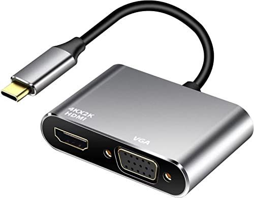 Adaptateur USB C vers HD-MI VGA Type C vers HD-MI VGA Thunderbolt 3 Convertisseur Ultra HD 4K Dual Display Multiports pour Mac-Book Pro/Chrome-Book Pixel/Samsung 2017/2018
