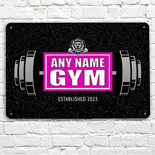 Personalisiertes Home Gym Schild Fitnessraum Löwe Metallschild Motivationszitat (Rosa)
