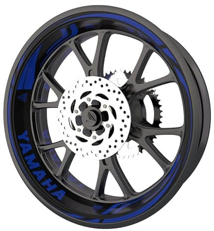 Set completo di adesivi per cerchioni compatibili con moto Yamaha di qualità Premium (adesivi per 2 cerchioni) (blu elettrico)