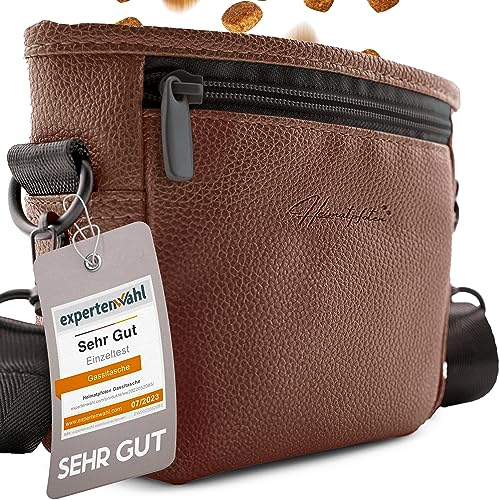 Heimatpfoten® Leckerlitasche für Hunde aus Kunstleder - Gassitasche mit Einhand Magnet-Verschluss - Hunde-Leckerli-Beutel (Größe S - Dunkelbraun)