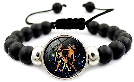 LODMLOER Zwillinge Sternzeichen-Armband Für Damen, 12 Sternzeichen-Armbänder, Leder-Charm-Armbänder Für Damen Und Herren, Modeschmuck-Accessoires Für Ehefrau, Freundin, Zwillinge