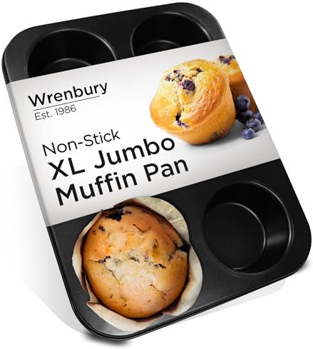 Wrenbury Jumbo Muffin Tin - Non Stick Muffin Baking Tray 6 Cup - Deep Large Yorkshire Pudding Mould - Giant Cupcake Pan - PTFE Free