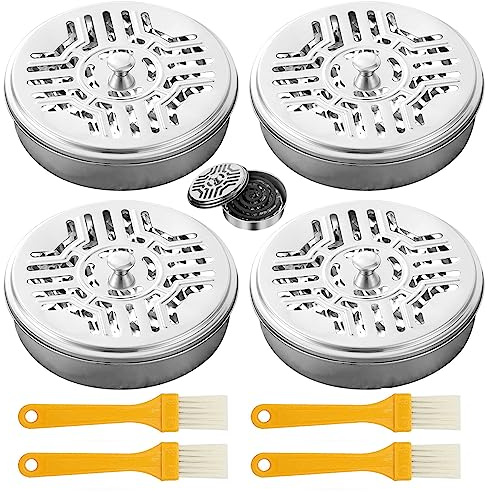 4PCS Porta Incienso Antimosquitos,Portable Mosquito Coil Holder,Porta Incienso Espiral,Quemador Incienso Caja, Clásico Diseño Portátil Soporte Incienso Metal para Casa Camping Viajes Hotel