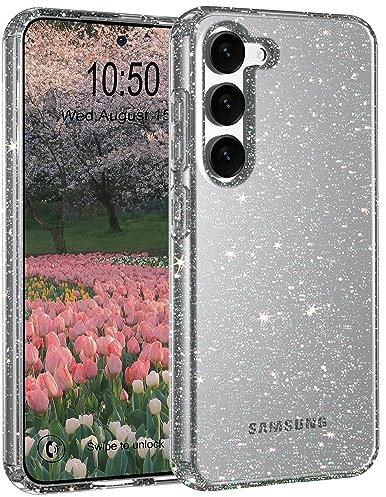 Andwing für Samsung Galaxy S23 Hülle Transparent Glitzer,Handyhülle für Samsung S23 Hülle Ultra Dünn,Durchsichtige Schutzhülle Silikon Stoßfest Hülle für Samsung Galaxy S23 5G 6.1'' - Schwarz Glitzer