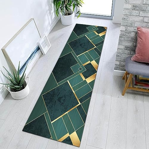 Flur-Teppichläufer, Geometrie, Grün, Gold, schmale Läufer, Teppiche für Flur, Treppen, 1m, 150cm, 2m, 250cm, 3m, 3,5m, 4m, 4,5m, 5m, 6m, rutschfeste Teppiche – anpassbare Länge ( Size : 80×250cm )