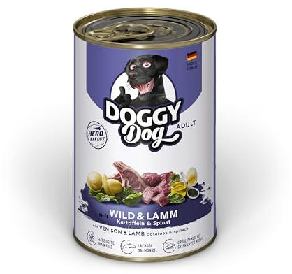 DOGGY Dog Paté Wild & Lamm, 6 x 400 g, Nassfutter für Hunde, getreidefreies Hundefutter mit Lachsöl und Grünlippmuschel, Alleinfuttermittel mit Spinat und Kartoffeln, Made in Germany
