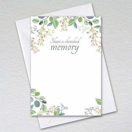 Pack of Funeral Memory cards with Envelopes/Memory Book Table Condolence Book Alternative/Share a Memory Remembrance Cards: Eucalyptus Funeral Memory (Pack of 20 with Envelopes)
