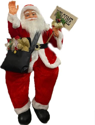 COSE DA CASA Babbo Natale Rosso con Barba Bianca Seduto con luci Musica Movimento Decorazioni di Natale Grande
