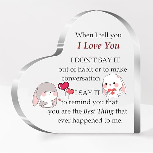 Wife Gifts Acrylic Heart Plaque Ornaments Husband Gift for Him Her Women Men Valentines Day Couples Present Desk Signs Girlfriend Boyfriend Engagement Soulmate Wedding Anniversary (I Love You)