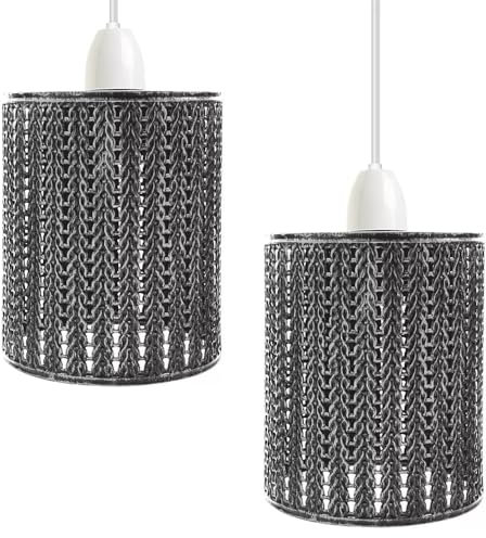 LEDSone Industrial Style Brushed Silver Metal Cage Lampshade – 2 Pack of Easy Fit Wire Cage Light Shade for Indoor Pendant Lights for Dining Room, Bedroom, Loft, and Hallway (Brushed Silver - 2 Pack)