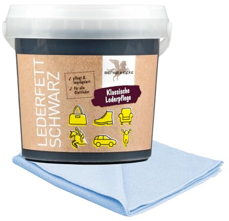 esnado - Bense & Eicke Lederfett Schwarz 500 ml + 1 Mikrofasertuch - pflegt und imrägniert - perfekte Lederpflege für Glattleder, Autositze, Motorradkleidung, Sättel