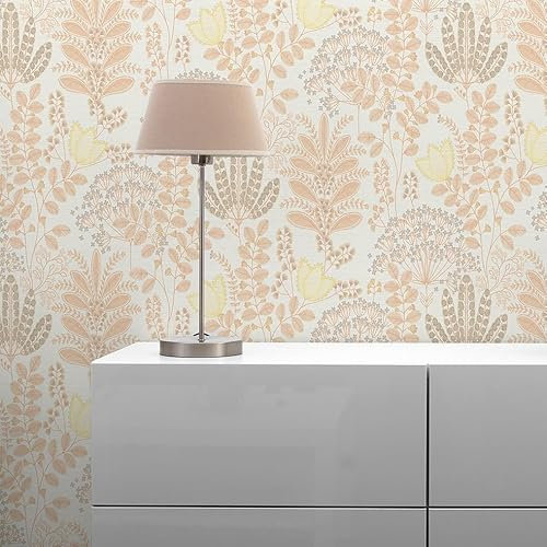 Lenni Flowers M1-No.10962 Papier peint intissé Blanc Orange Tadessi 10,05 m x 0,53 m
