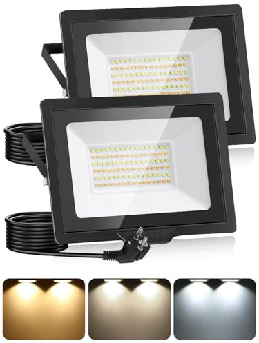 Litglobe 50 W Proyector LED exterior con toma de 1,5 m, 3000 K, 4500 K, 6500 K, foco LED exterior, 5000 lúmenes, lámpara exterior con memoria, IP66, impermeable, iluminación exterior para patio o
