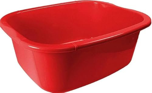 TRTO 1Pcs Red Colour 11 Litres Washing Up Bowl Rectangular Plastic Multi-Purpose Basin Mixing Sink Portable Wash Basin, Plastic Kitchen Sink Tidy Organisers