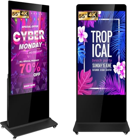 ZLPOWER Quiosco de pantalla de señalización digital de 55 pulgadas, quiosco digital no táctil, quioscos digitales interactivos de pie 4K IPS pantalla LCD tótem comercial con sistema Android 11