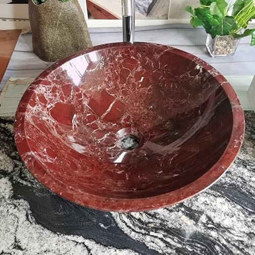 Rosso Levanto - Fregadero redondo de mármol, para baño, cocina, decoración del hogar