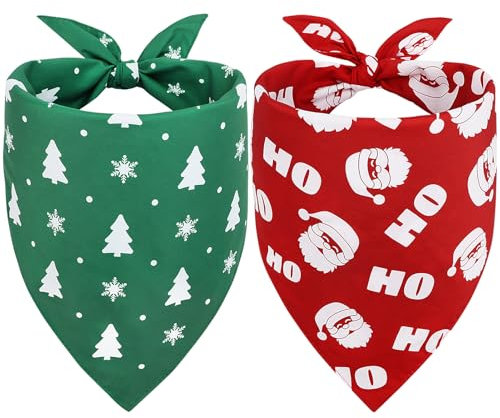 Vivifying 2PCS Halstuch Hund Weihnachten, Weihnachten verstellbare Dreieck Hund Bandanas mit Weihnachtsmann, Hund Weihnachtskostüm für Hunde (XL, Grün & Rot)
