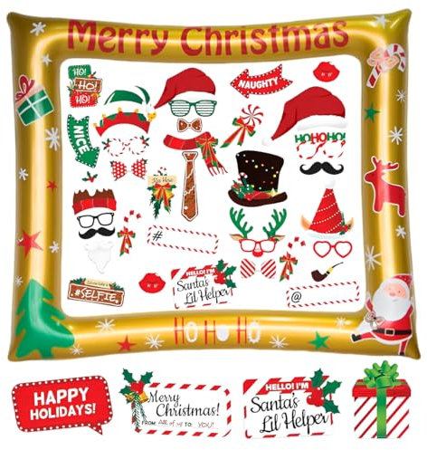 Weihnachten Aufblasbare Fotorahmen, 39 Stück Foto Requisiten Fotobox Accessoires für Weihnachten, Foto Rahmen Neujahr Foto Booth Props Weihnachtsdeko