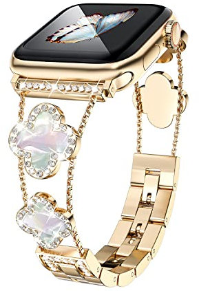 Cinturino in metallo diamantato, compatibile con Apple Watch Serie 9/8/7/6/5/4/3/2/1SE/Clover è semplice ed elegante, cinturino di ricambio regolabile adatto per donne, 38mm/40mm/41mm, Lega di