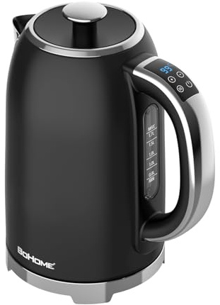 BOHOME - Elektrischer Wasserkocher, 1,7L/1500W, Edelstahl, digitales Touchpanel, Warmhaltefunktion, automatische Abschaltung, BPA-frei, Warmwasserkocher für Kaffee und Tee, berührungslos