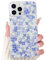 NITITOP Compatible with iPhone 14 Pro Case Cute Clear Flower Floral Pattern Design for Women Girls Slim Soft TPU Shockproof Protective Girly Phone Cover - Blue