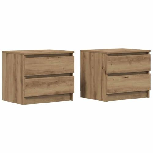 vidaXL 2 Piece Bedside Cabinets/Nightstand/Bed Table - Artisan Oak Engineered Wood - 50x40x43.5 cm - Bedroom/Living Room/Study - Ample Storage with 2 Drawers