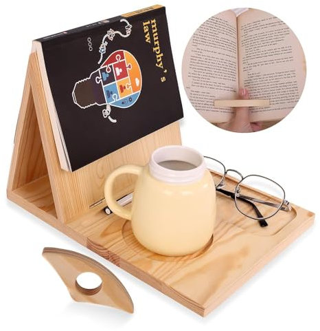 Buchständer Halter mit Daumen-Lesezeichen, Buchseitenhalter, Ständer zum Lesen, einzigartiger Bucheckendiener mit Tasse, Brille und Stifthalter, Geschenke für Buchliebhaber, Leser