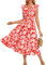 Robe de Plage imprimée pour Femme, Cache-Bikini, Robe trapèze, sans Manches, Grille Rouge et Rose L