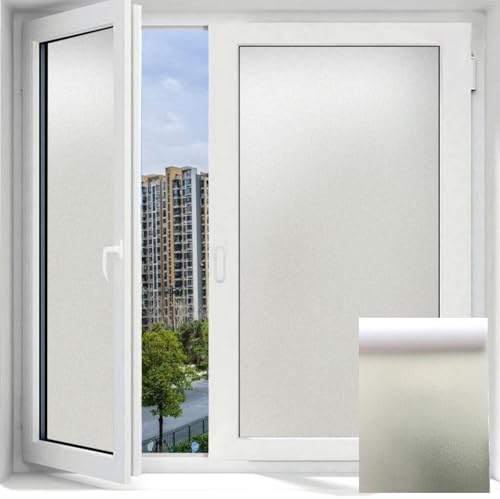 HSTWODE 1 Stück 20-120 cm breit x 1 Meter lang Fensterfolie Blickdicht Sichtschutzfolie 5 Größen,Wiederverwendbar Fenster Selbsthaftend, Milchglasfolie Statisch Haftend, (Rein mattiert, 50 * 100cm)