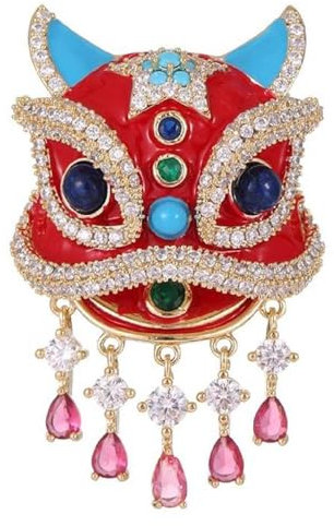 Löwen-Tanz-Brosche, Strass, chinesischer tanzender Löwe, chinesisches Neujahr, Cartoon, Löwenkopf, Anhänger, Anstecknadeln, dekorativer Schmuck für Damen und Herren, für Schal, Anzug, Rock, Taschen,