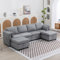 A ALFRESCOOL Weiches modulares U-förmiges Sofa mit Stauraum, kann zu einem Doppelbett zusammengefügt Werden, klappbare Armlehnen aus Leinen, extra breites verstellbares Wohnzimmersofa, 6 Sitze, Grau