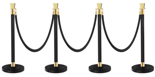 YUFANKAI Premium Absperrstab mit Seil - Robuster Crowd Control Bandstab für Warteschlangen, Events & Ladenmanagement, Set mit 5 ft/1.5 m Schwarz Samt Seil (4)