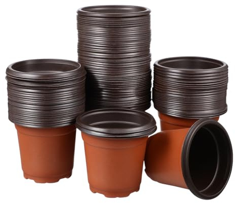 Kisangel Macetas de plástico con agujeros de drenaje, 100 macetas de inicio para plantas de semillero, macetas para jardín, balcón y hogar