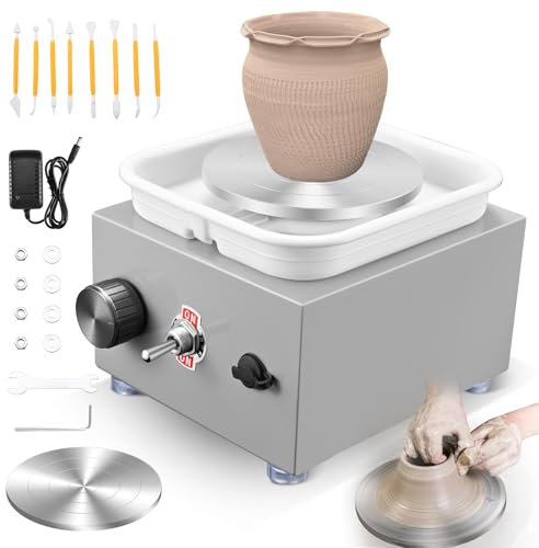 Pottery Wheel, Helangel Mini Pottery Wheel with Strong Motor 2000RPM Adjustable Speed, Potters Wheel with 10/6.5cm Plates and Sculpting Tools, Ceramic Pottery Tools Pottery Kit for Kids and Adults