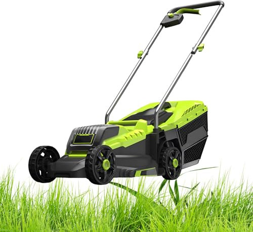SHAHRYAR Tagliaerba Elettrico Batteria,Tagliaerba Mulching,Larghezza di Taglio di 33 Cm, con Sacco di Raccolta da 45 L, per Tosatura del Prato, Giardinaggio, Parchi