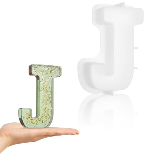 Luxeu Epoxidharz Formen Buchstaben Groß, 7 inch 3D Alphabet Silikonformen Gießformen, Groß Buchstaben Gießform für DIY Basteln, Kerzenherstellung, Seifenbasteln, Heimdekoration (J)