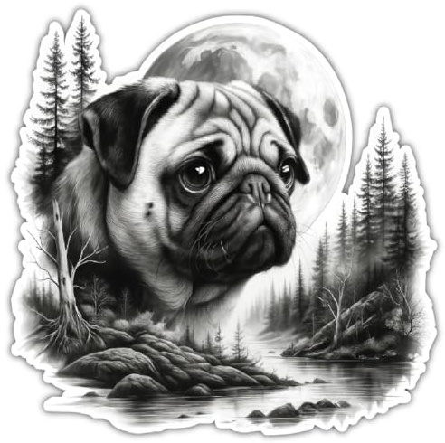 Samunshi® Wandtattoo Mops im Wald Wandsticker für Wald Natur und Hunde Fans Herrchen und Frauchen Deko für Küche Wohnzimmer Schlafzimmer Wandaufkleber Sticker für Wände 70x70cm